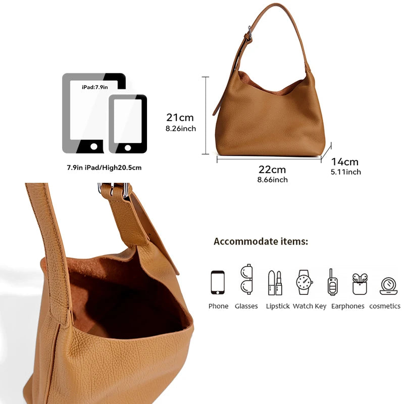 Women's Cowhide Genuine Leather Underarm Bags Female Retro Top grain leather Shoulder Bag Ladies Luxury Designer Handbags