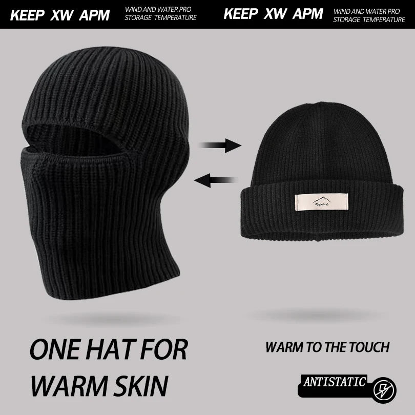 Winter pullover hat for children, warm and ear-protecting knitted woolen cap, cold-proof and neck-protecting face mask, balaclav