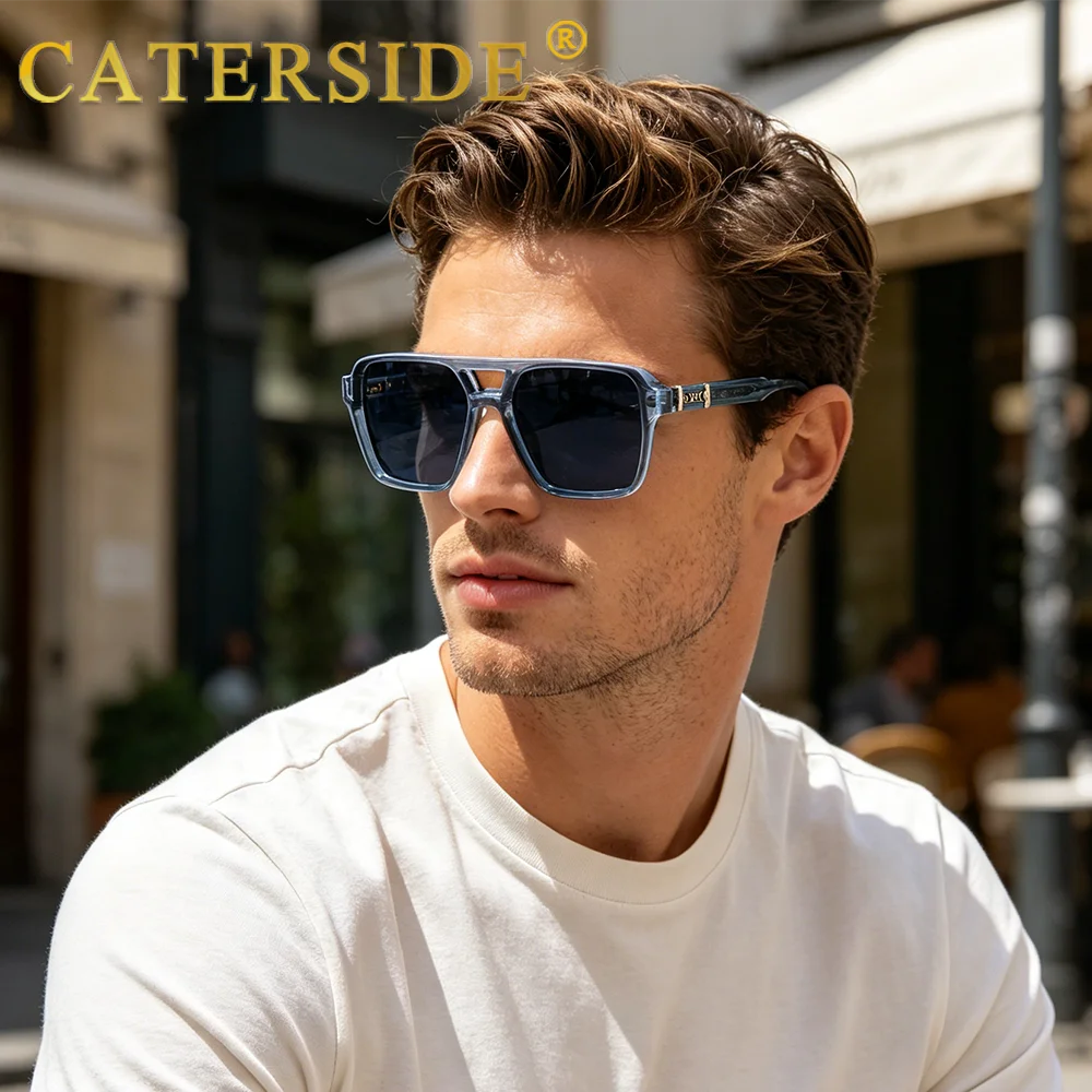CATERSIDE Fashion Punk Sunglasses Men Square Frame Flat Top Double Bridge High Quality Sun Glasses Women Party Festival Gifts