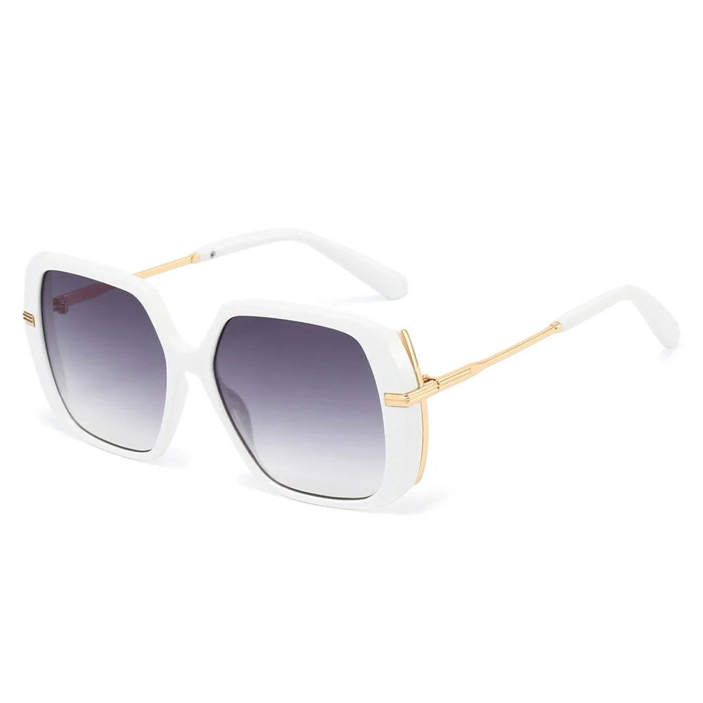 JNPCXI Retro Square Rivets Men Sunglasses Gradient Shades UV400 Fashion Green Leopard Women Clear Lens Frame