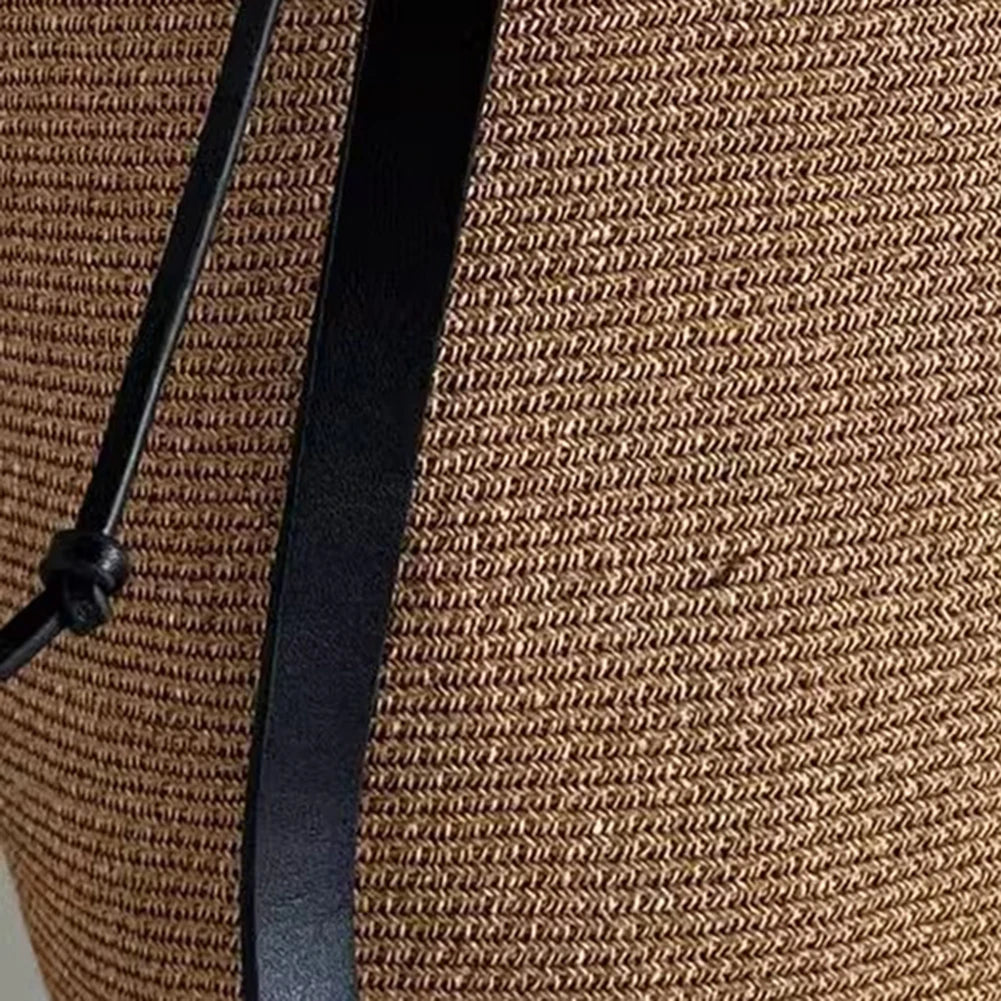Woven Straw Bag Women with Adjustable Strap Beach Bag Solid Shoulder Handbag