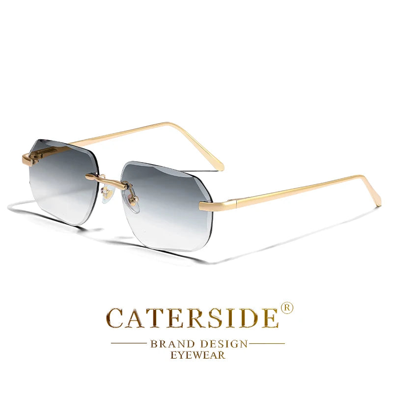 CATERSIDE Vintage Frameless Men's Sunglasses with Design Sense Lenses Metal Temple Sunglasses Women's Party Travel Sunglasses