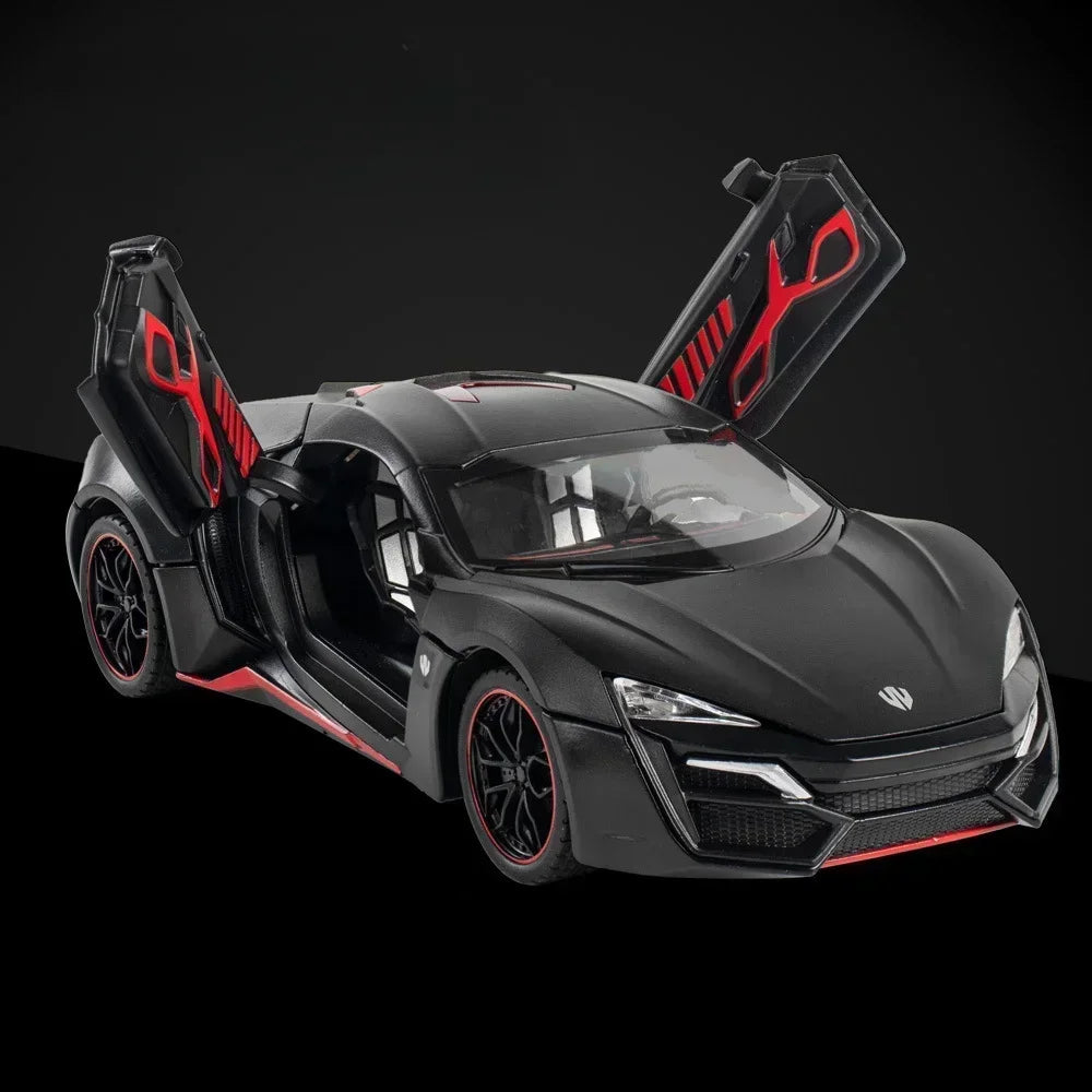 1:24 LYKAN SUPERCAR SRT Hellcat Model Toys Car Diecast Alloy Vehicle Doors Opened Sound Light Pull Back Rubber Tire Toy Gift Kid