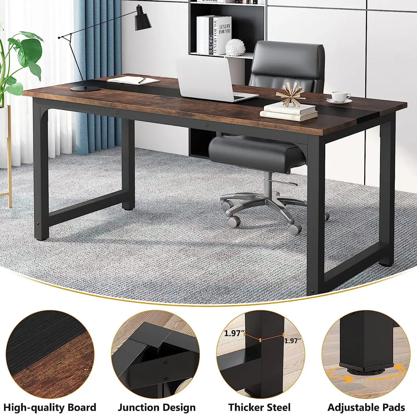 Modern Large Office Desk - Computer Workstation Table for Home & Study Use