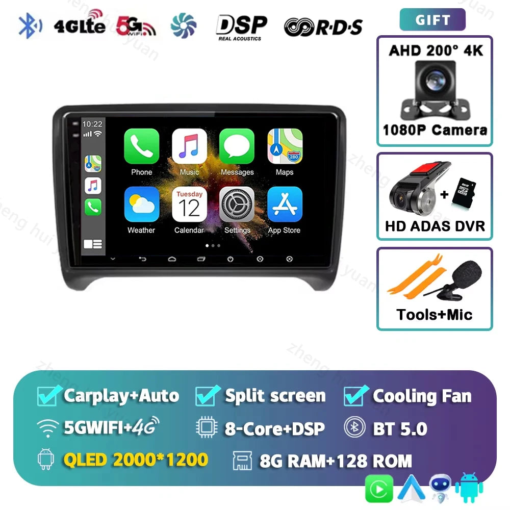 Android 15 WIFI+4G Carplay Car Radio GPS For Audi TT MK2 8J 2006 2007 2008 2009 2010 2011 2012 Car Stereo Multimedia Player DSP