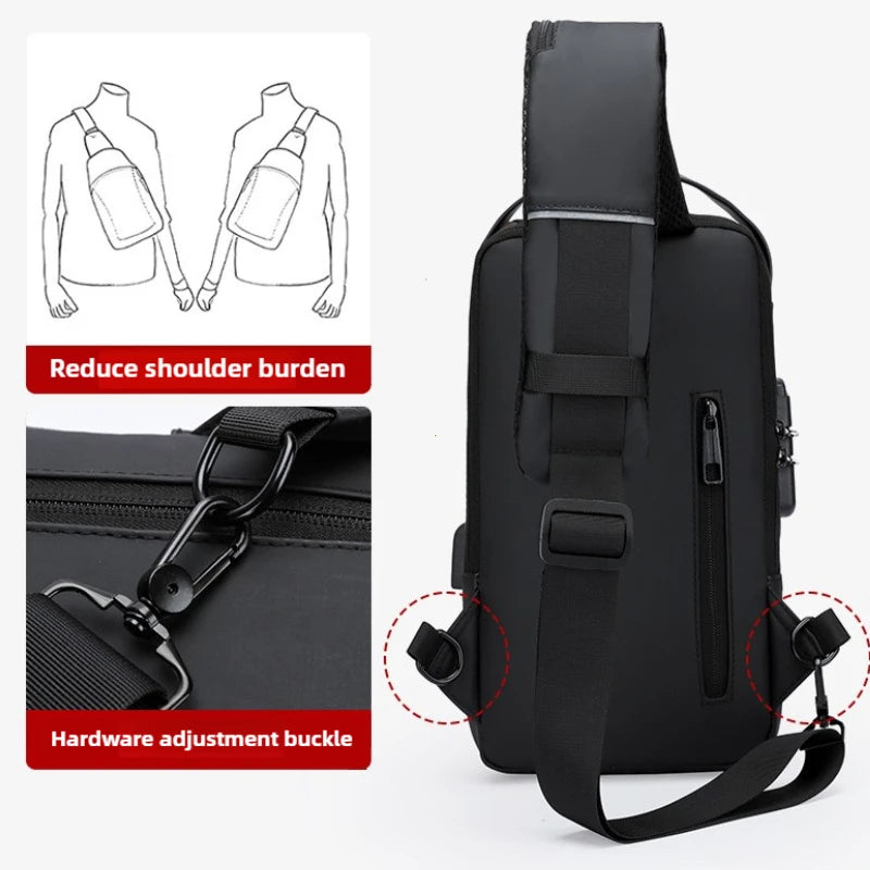 Password Lock Anti-theft USB Men's Bag Men's Chest Bag Casual Sports Travel Backpack Shoulder Crossbody Bag Men Motorcycle Bags