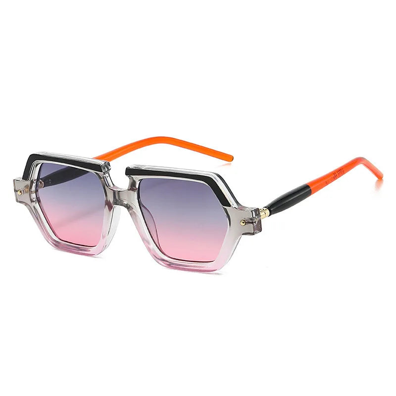 JNPCXI New Polygon Square Rivets Sunglasses Women Fashion Double Color Leopard Gradient Shades Men Clear Lens Frame UV400