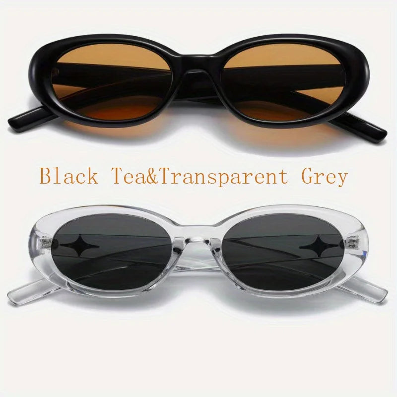 2PCS New Oval Sunglasses Women Vintage Brand Retro Black White Sun Glasses Classic Shades Female UV400