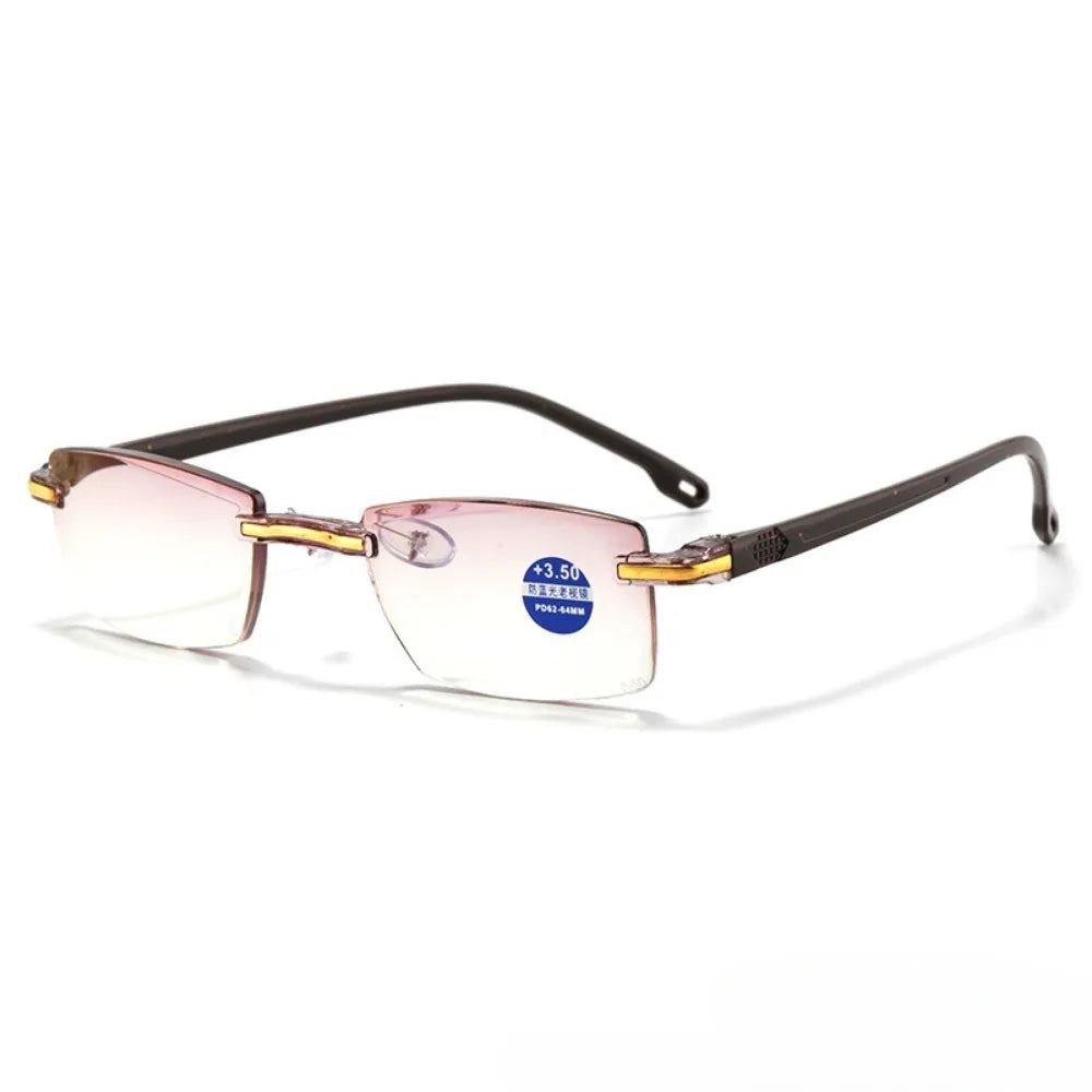 2 Pair New Men Women Rimless Reading Glasses Anti Blue Light Bifocal Far Near Magnification Eyewear Presbyopic Glasses +1.0 +1.5
