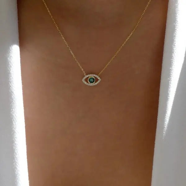 Blue Zircon Lucky Evil Eye Pendant Necklace for Women Fatima Hand Turkish Eye Clavicle Chains Female Choker Wedding Jewelry Gift