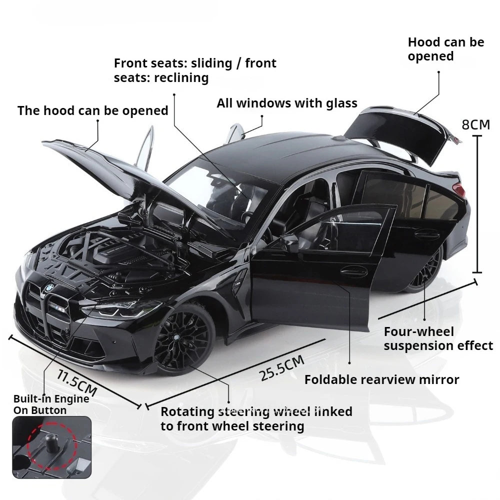 1:18 M3 CS LCI X5M Diecast Model Alloy Toys Car Doors Opened Front Wheel Steering Folding Rearview Mirror Cars Desktop Ornaments