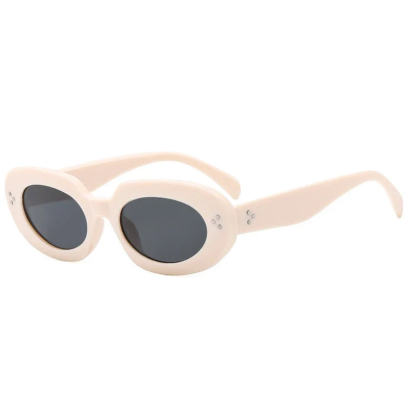 JNPCXI New Oval Women Fashion Sunglasses Shades UV400 Retro Punk Rivets Men Sun Glasses