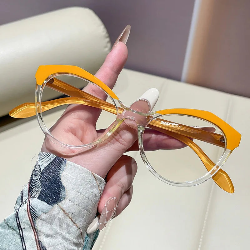 JNPCXI Retro Cat Eye Prescription Glasses Men Anti Blue Light Myopia/Hyperopia/Progressive Optical Eyeglass Frame Women Eyewear