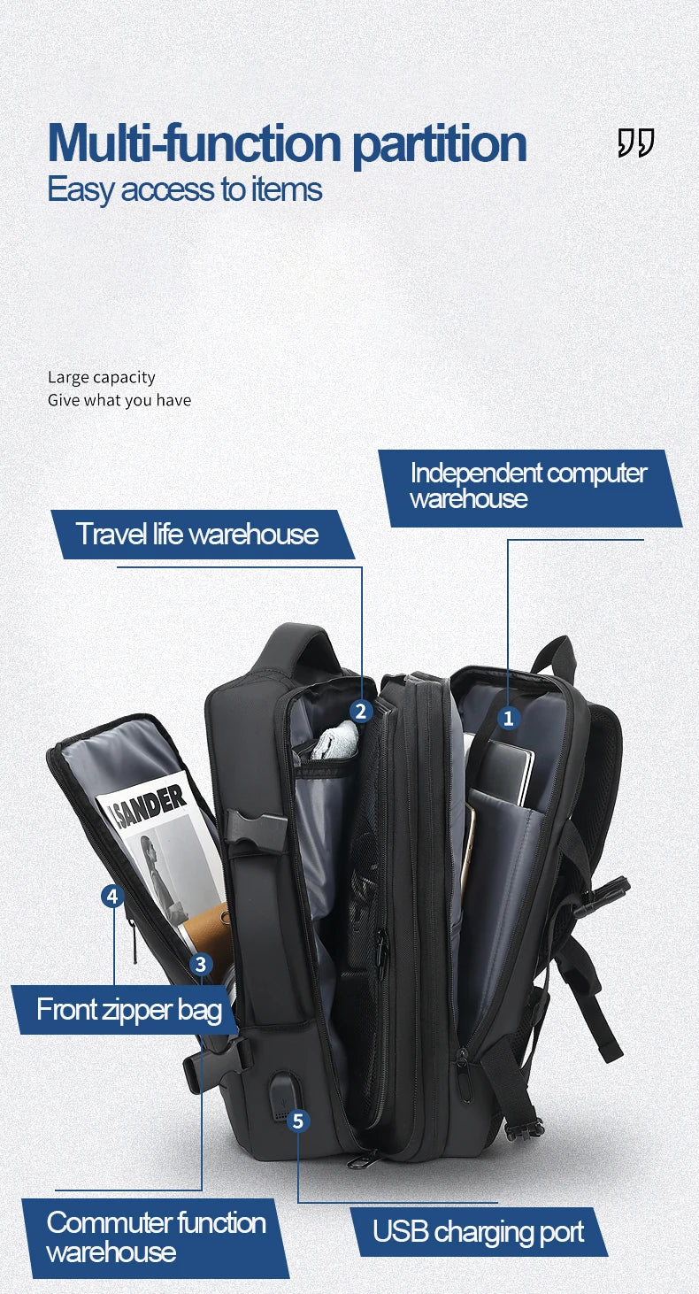 SWISS MILITARY Laptop Backpack Men 15.6 Inch Multi Pocket Expandable Backpack Waterproof USB School Backpack Business Travel Bag