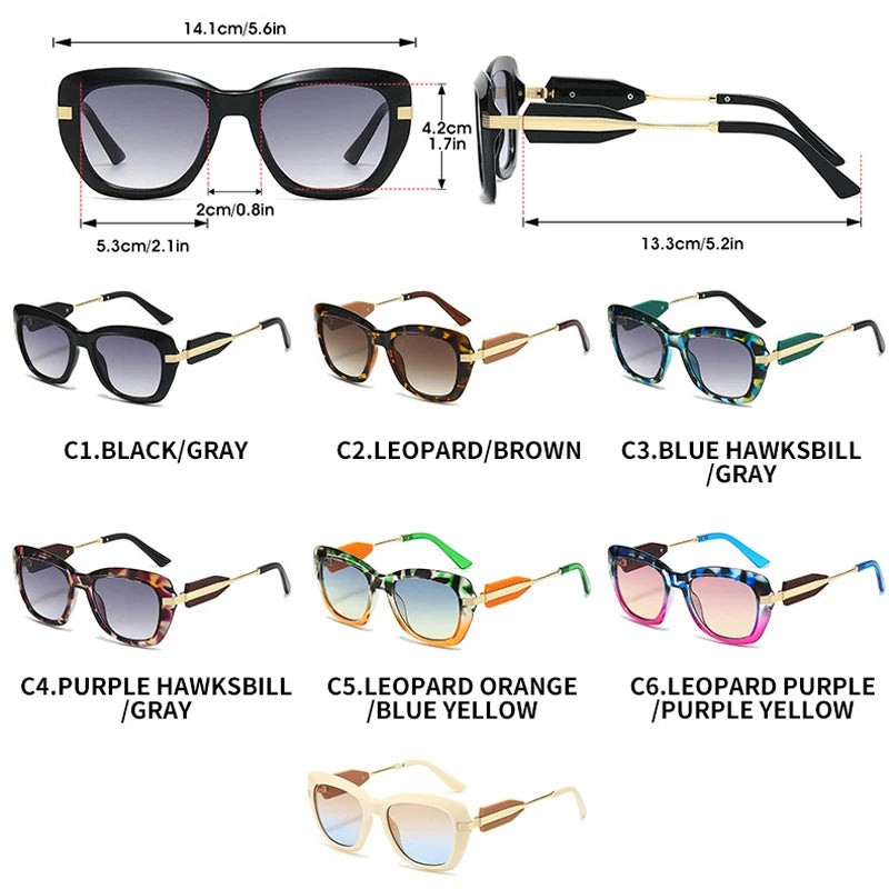 JNPCXI New Fashion Cat Eye Women Sunglasses Retro Green Colorful Gradient Shades UV400 Men Trending Sun Glasses