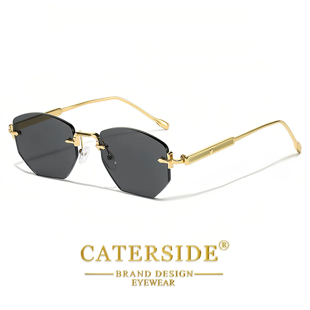 CATERSIDE Men's Fashion Retro Frameless Sunglasses Polygon Rimless Y2K Sun Glasses Women Travel Party Business Eyewear UV400