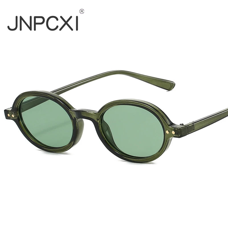 JNPCXI New Fashion Small Oval Sunglasses Women Vintage Rivets Punk Orange Tea Shades UV400 Men Sun Glasses