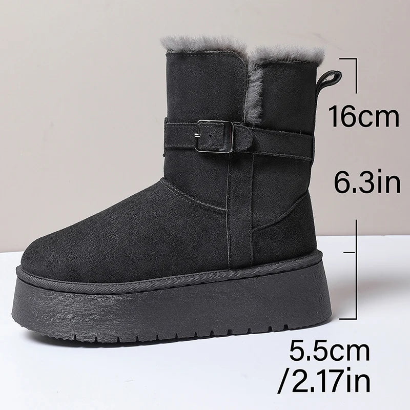 Faux Suede Chunky Platform Snow Boots Women Winter Warm Long Plush Ankle Boots Woman Thick Sole Non Slip Cotton Padded Shoes 41