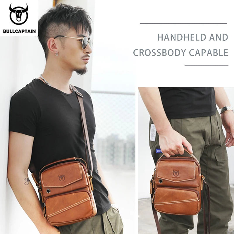 BULLCAPTAIN  Brand Leather Men Bag Casual Business Leather Mens Shoulder Messenger Bag Vintage Men's Crossbody Bag Male Bag