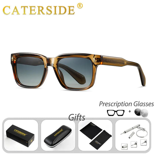 CATERSIDE Men's Fashion Prescription Glasses Premium Acetate Fiber Frame Square Lenses Optical Glasses Women's Reading Glasses