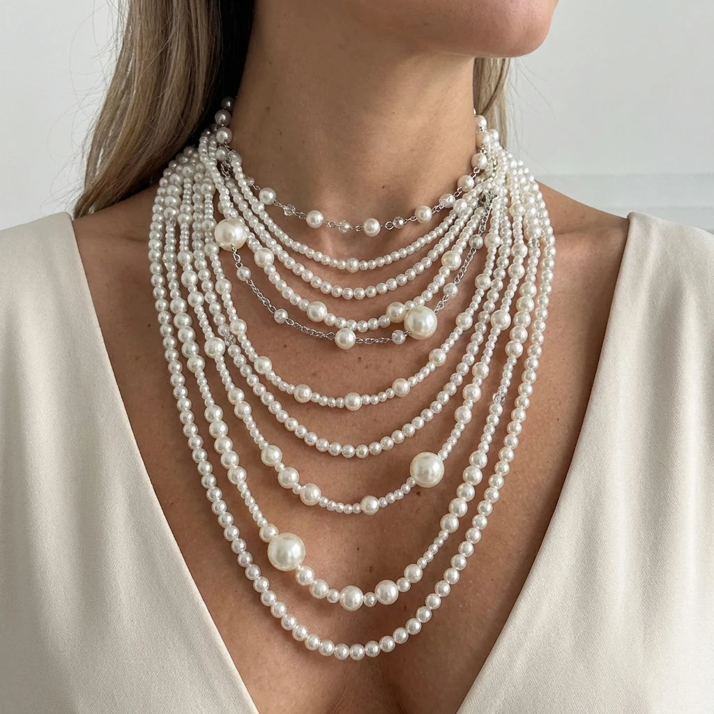 Luxury Layered Imitation Pearl Body Chain Necklace for Women Long Handmade Beaded Wedding Party Jewelry Accessories