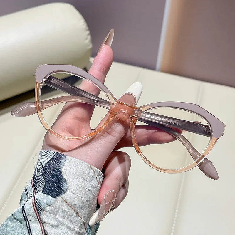 JNPCXI Retro Cat Eye Prescription Glasses Men Anti Blue Light Myopia/Hyperopia/Progressive Optical Eyeglass Frame Women Eyewear