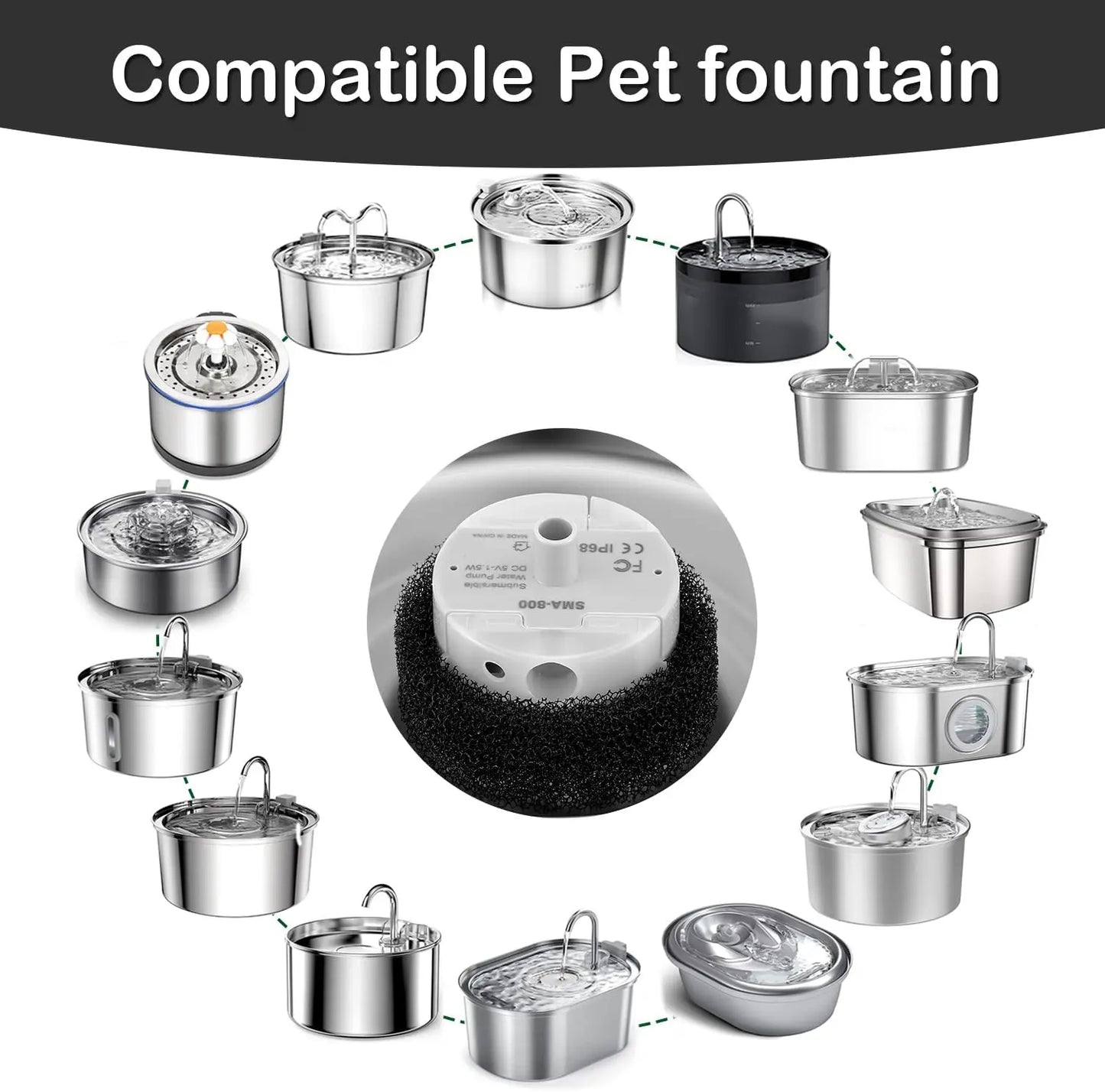 Pet Fountain Motor Submersible Pump Cat Water Drinker SMA-800 USB Water Pump