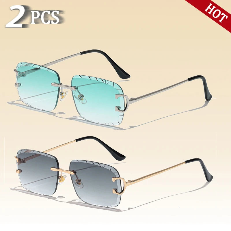 CATERSIDE Rimless Gradient Square Sunglasses Man Diamond Copper Frame Sun Glasses Punk Women's Small Frameless Eyewear UV400