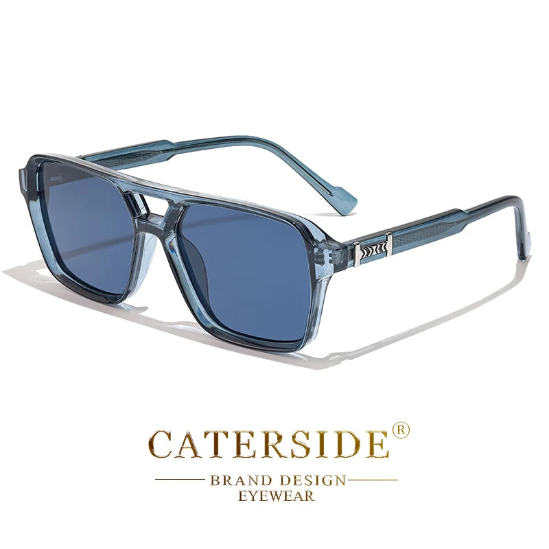 CATERSIDE Retro Punk Sunglasses Men Square Frame Flat Top Double Bridge High Quality Sun Glasses for Women Party Festival Gifts