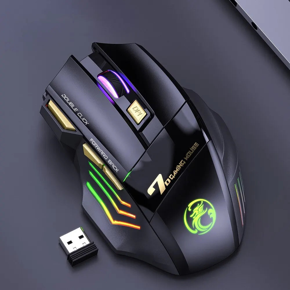 GW-X7 Wireless Gaming Mouse, 3200DPI Bluetooth 7 Buttons, Rechargeable, RGB LED