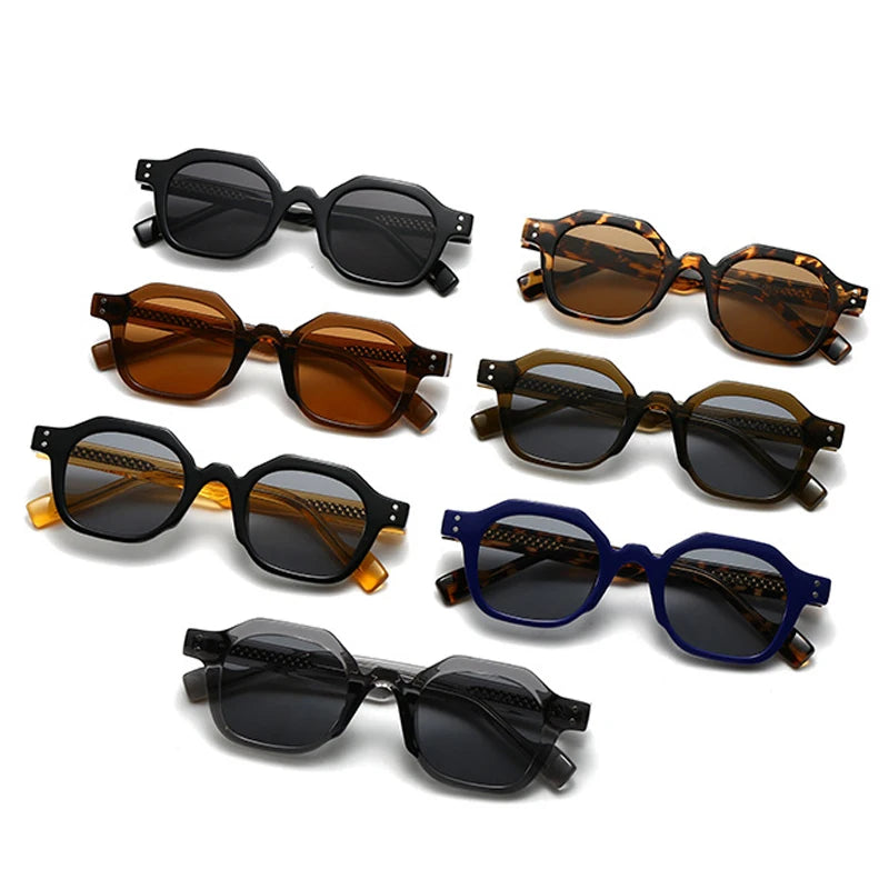 JNPCXI New Fashion Square Women Sunglasses Shades UV400 Fashion Green Gradient Men Punk Rivets Sun Glasses
