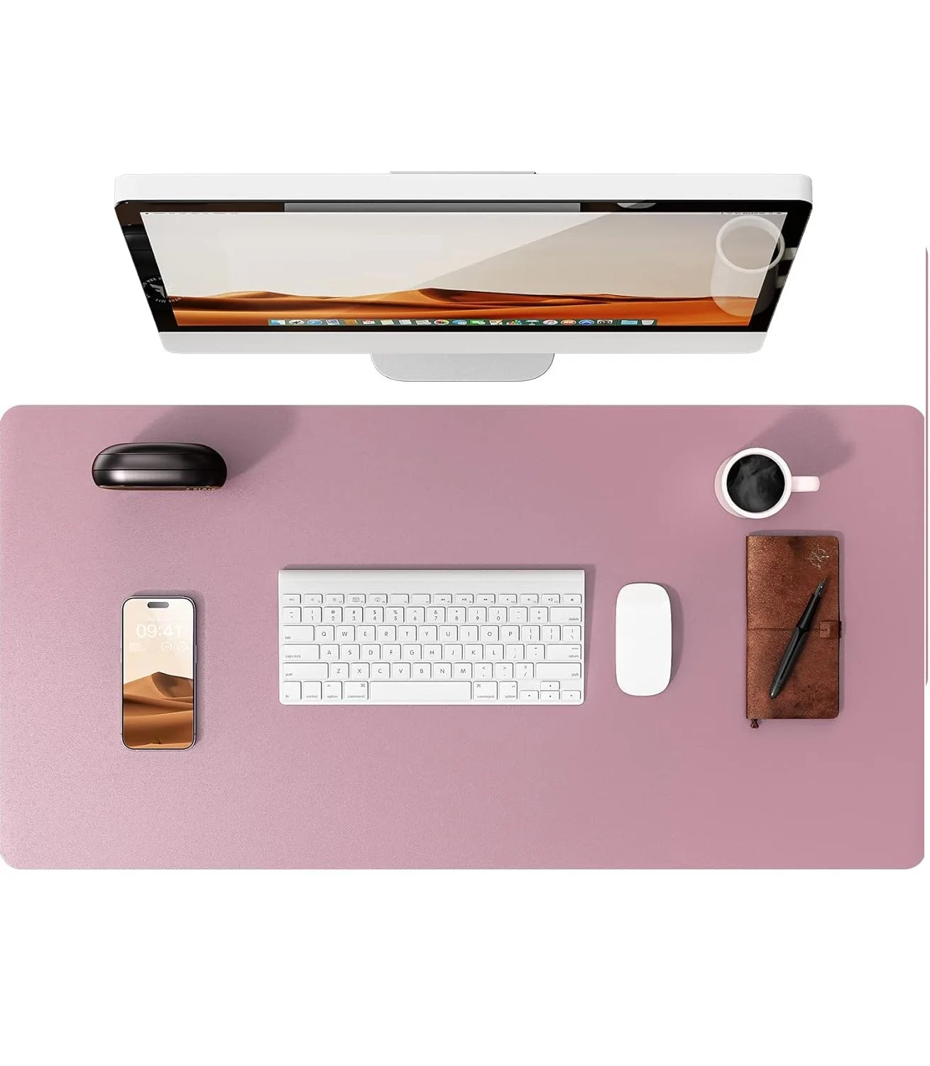 Large Pale Mauve Mouse Pad Office Desk Mat Non-Slip PU Leather Desk Pad Protector