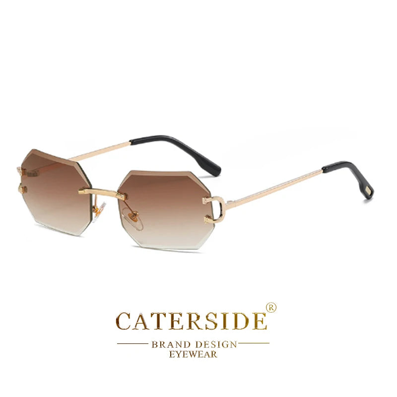 CATERSIDE Rimless Men's Sunglasses Polygon Vintage Frameless Glasses Gradient Lens Women Traveling Party Business Sun Glasses