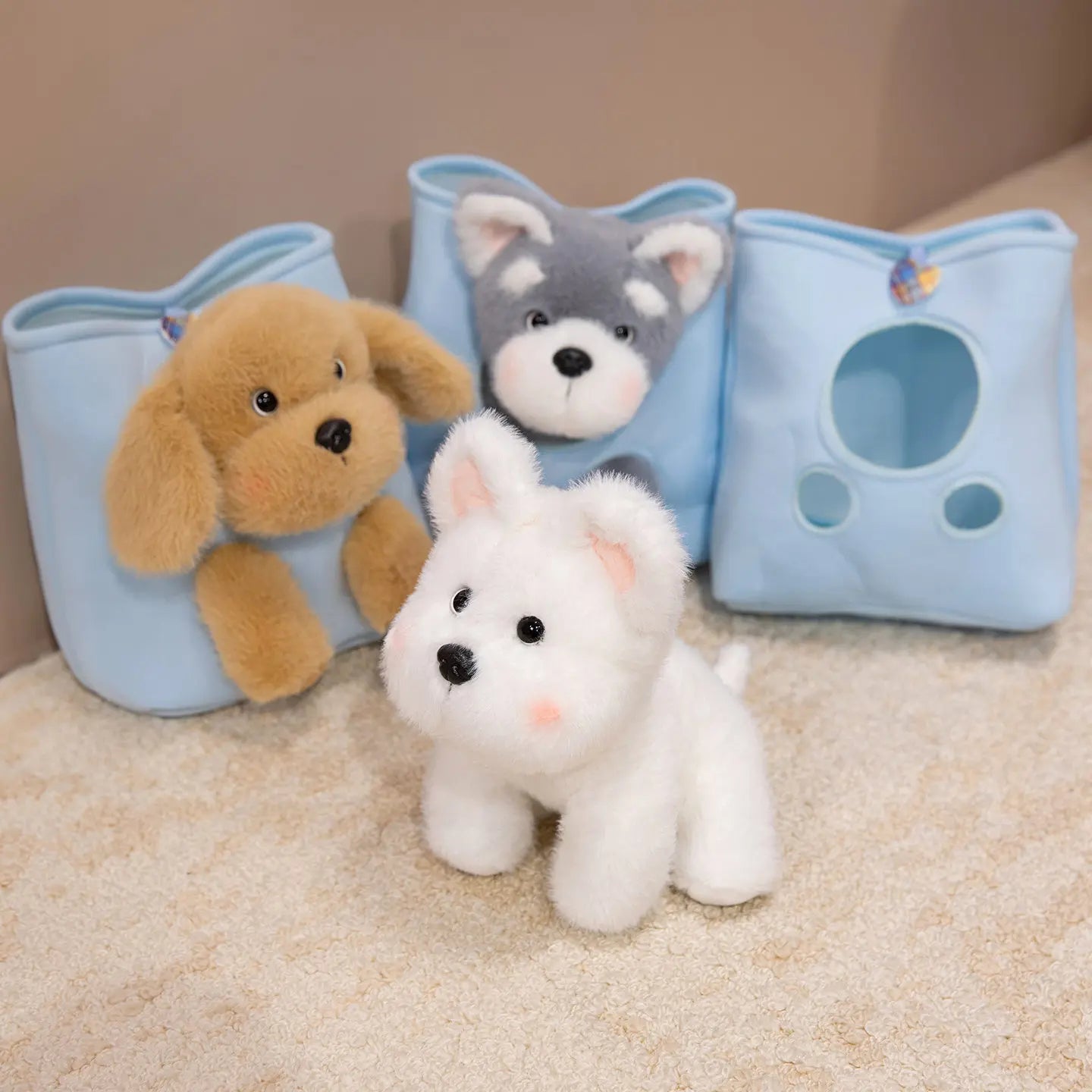 Kawaii Dog Plush Toy Pouch Storage Bag Hide-and-seek Animal Dog Plush Stuffed Doll With Snack Bag Intresting Toy Birthday Gifts