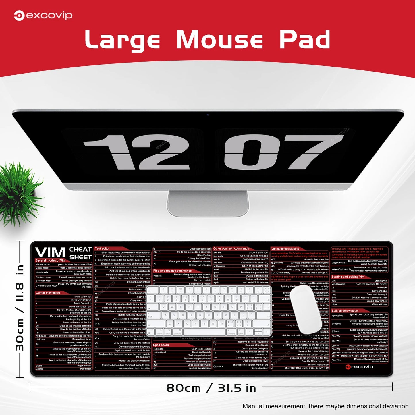 EXCO Vim Mouse Pad Large Linux Text Editor Cheat Sheet Shortcut Mousepad for Programing Engineer Non-Slip Stitched Edge Desk Mat