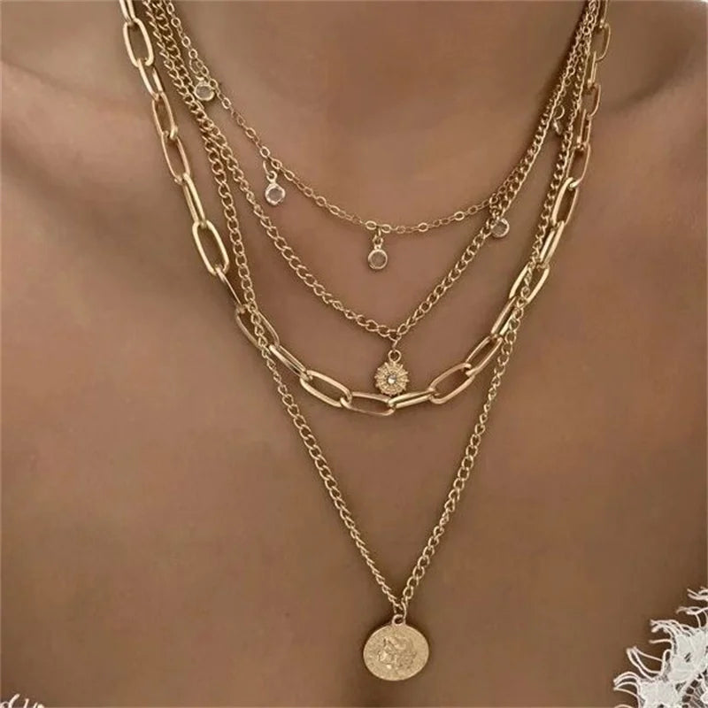 Fashion Multilayer Bowknot Pendant Necklace For Women Elegant Gold Color Clavicle Chain Charming Ladies Choker Jewelry Gifts