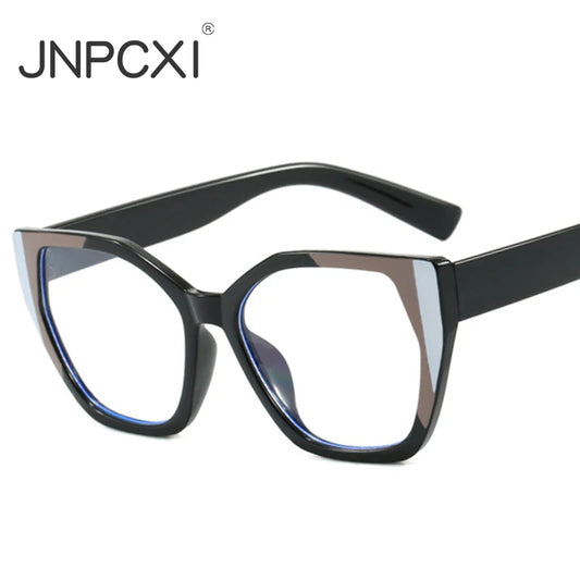 JNPCXI Vintage Cat Eye Women Glasses Frame Fashion Clear Anti-Blu-Ray Lens Eyewear Men Optical Double Color Frame