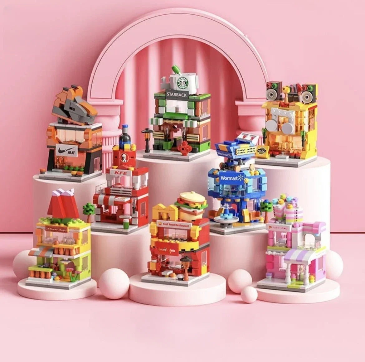 Architecture Street View House Building Blocks DIY Mini City Store Model Toys