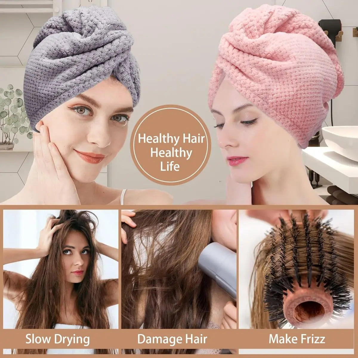 1pc Soft Hair Drying Cap, Solid Color Towel for Bathroom, Super Absorbent Hair Wrap Towel for Curls, Anti-Frizz Hair Turban