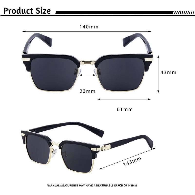 CATERSIDE Vintage Square Sunglasses Men Metal Half Frame Fashion Women Sun Glasses Travel Party Business UV400 Brand Eyewear