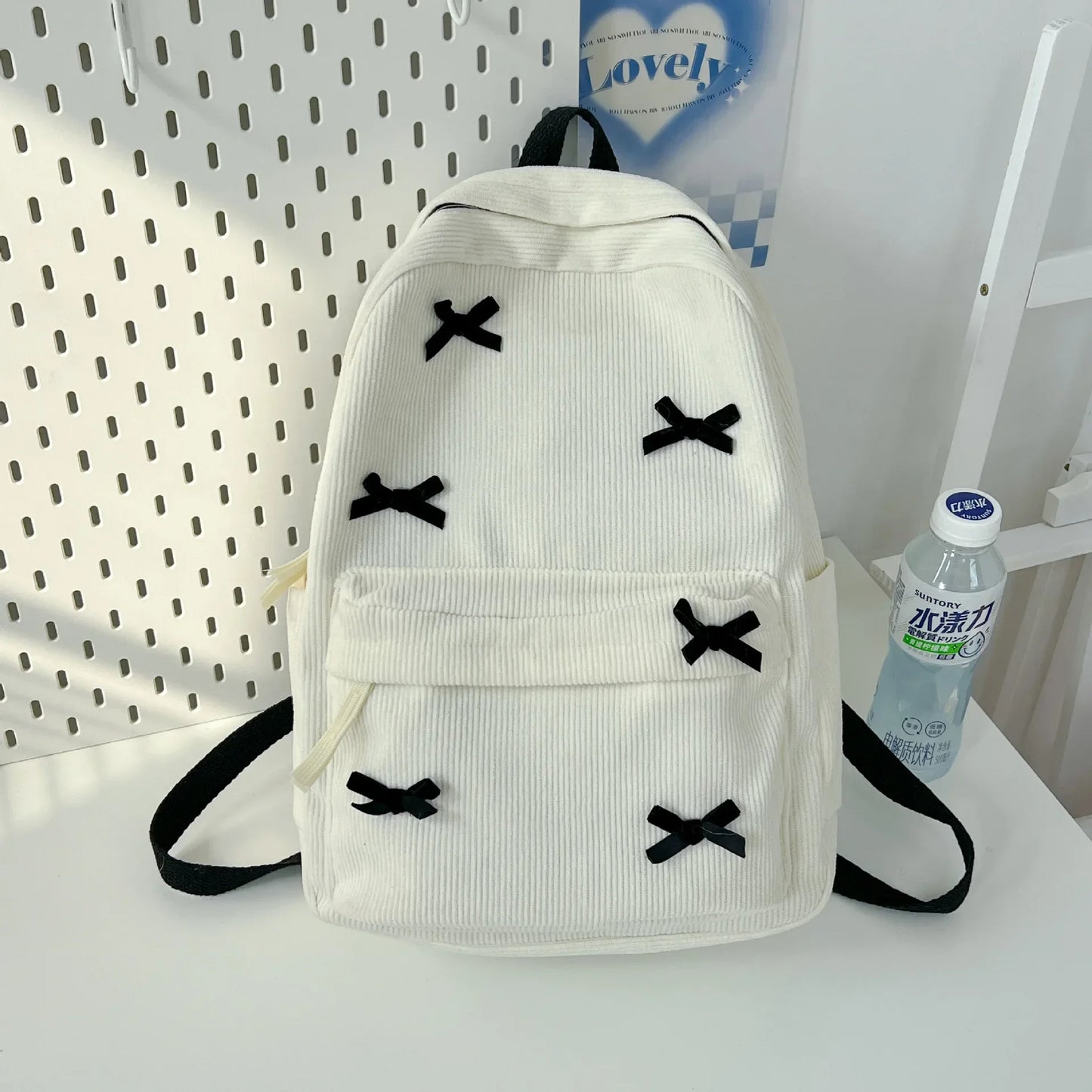 Cute Bowknot Aesthetic Backpacks Lightweight School Bookbags Students Sweet Rucksack for Girls Women's Corduroy College Mochilas