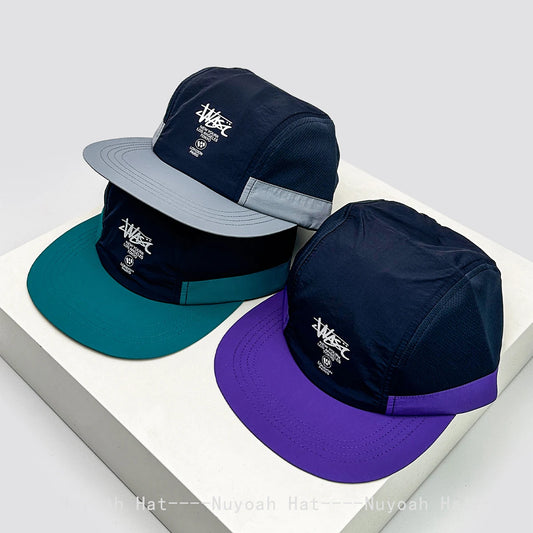 New Unisex Flat Eave Outdoor Letter Baseball Hats Sunshade Color Block Breathable Quick Drying Peaked Caps Versatile ins Fashion