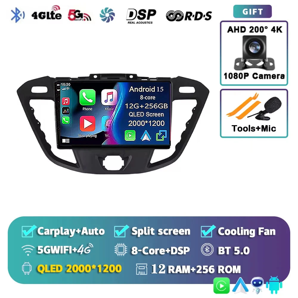 Android15 Carplay Auto WIFI+4G Car Radio For Ford Transit Custom 2013-2018 Multimedia GPS Video Player Stereo 2din Head Unit DSP