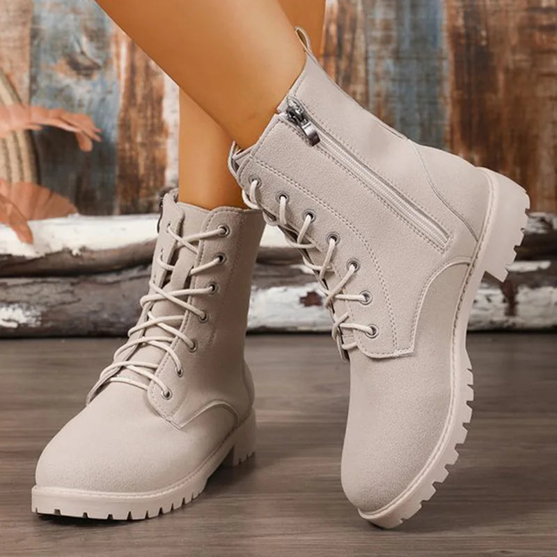 British Style Pu Leather Ankle Boots Women Spring Autumn Side Zipper Up Boots for Woman Plush Size Non Slip Booties Ladies