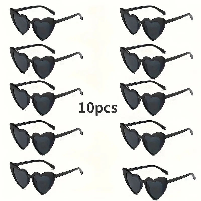 10pcs Chic Heart-Shaped Fashion Glasses -  White Frame with Gray Lenses，Perfect for Weddings, Parties & Photo Props