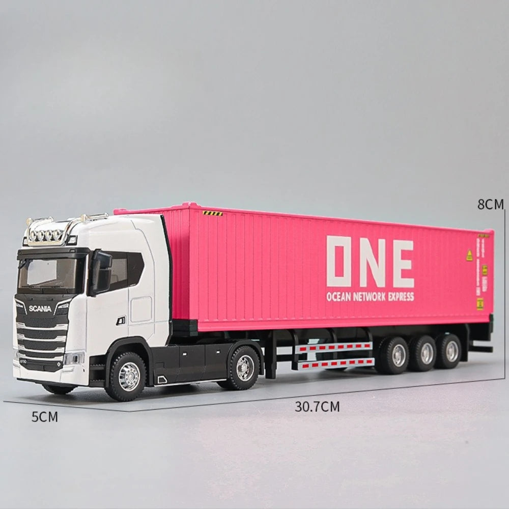 1:50 American Transport Vehicle Scania Container Truck Alloy Model Diecast Toy Doors Opened with Sound Light Cars Kid Toys Gifts