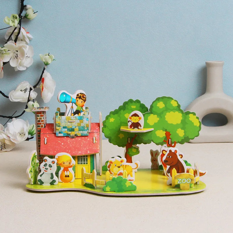 DIY Fidget Toys 3D Puzzle Paper House Kindergarten Early Education Puzzle Handmade Children's Elementary School Students