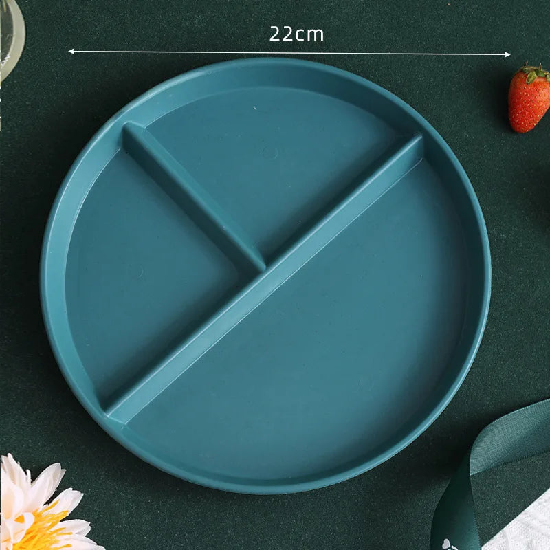 1pc Divided Breakfast Plate,3 Grids Round Plastic Individual Plate,Reusable Healthy Diet And Weight Loss Plate, Picnic Plate