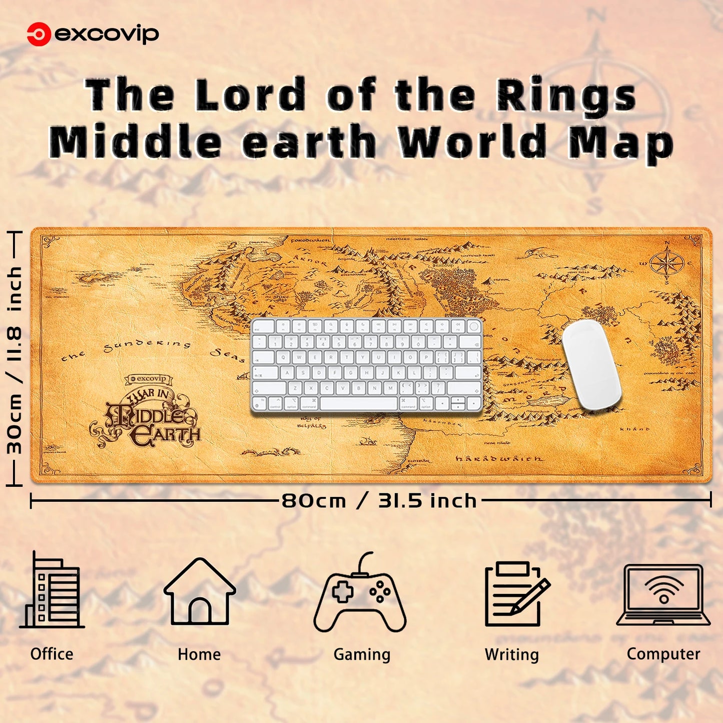 EXCO Gaming Mouse Pad Large Keyboard Mousepad with Stitched Edge Non-Slip Rubber Base Computer Office Desk Mat for Laptop Home