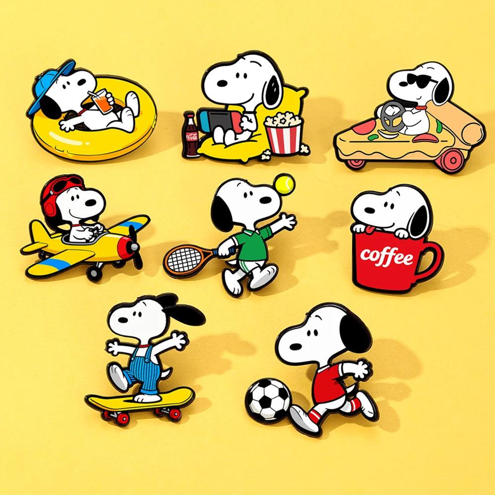 8pcs Cartoon White Puppy Dogs Enamel Brooch Cute Animal Badge Lapel Pin Fashionable Jewelry Accessories Gift For Friends